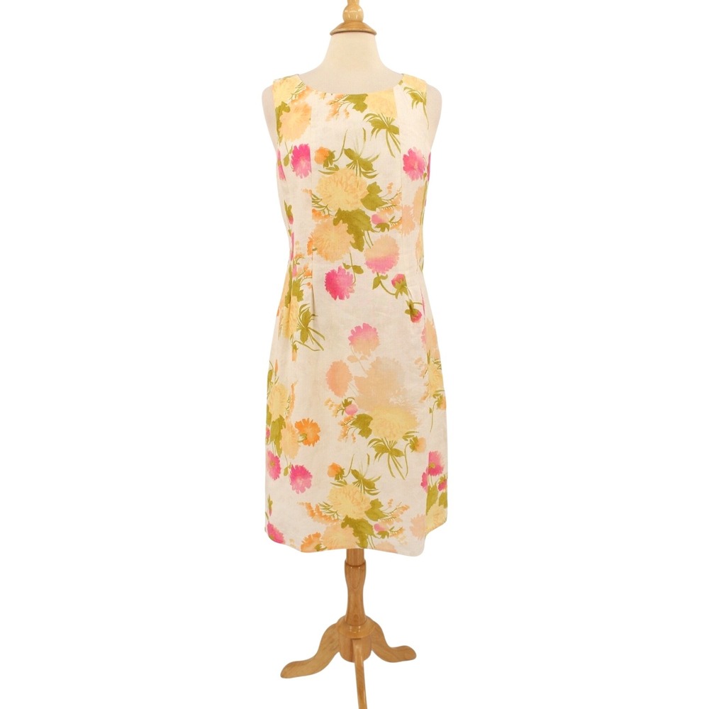 J Jill Linen Floral Sleeveless Dress womens 10 Lined Pleated modest cottagecore